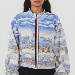 Whimsical Blue Women's lightweight  Bomber Jacket- fleece lined drawstring